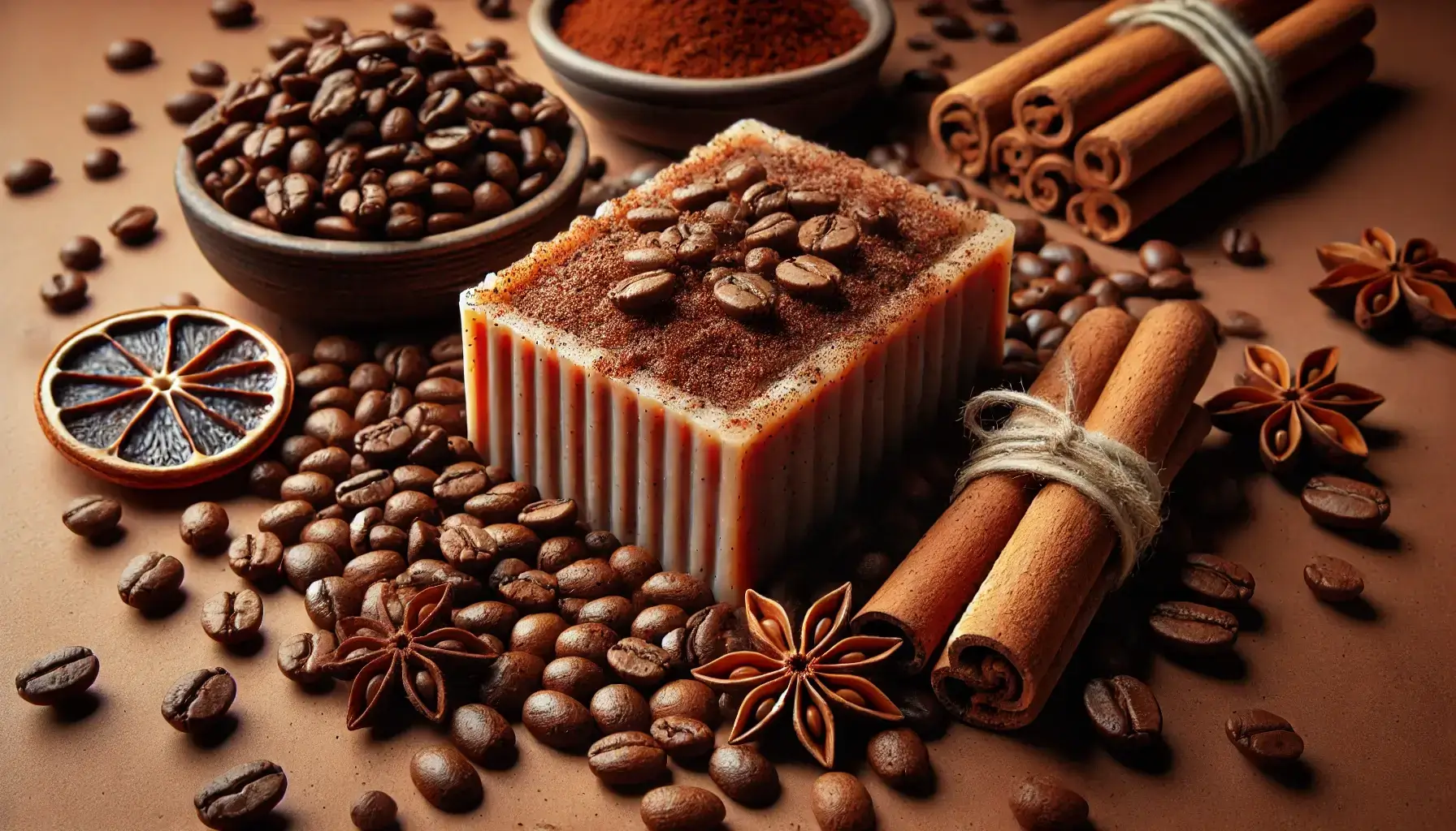 Exfoliating coffee soap with cinnamon