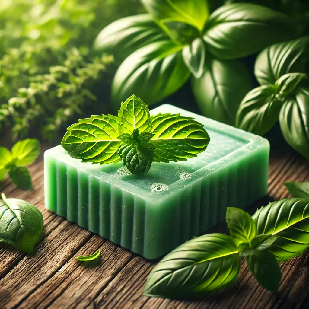 Herbal soap with mint and basil